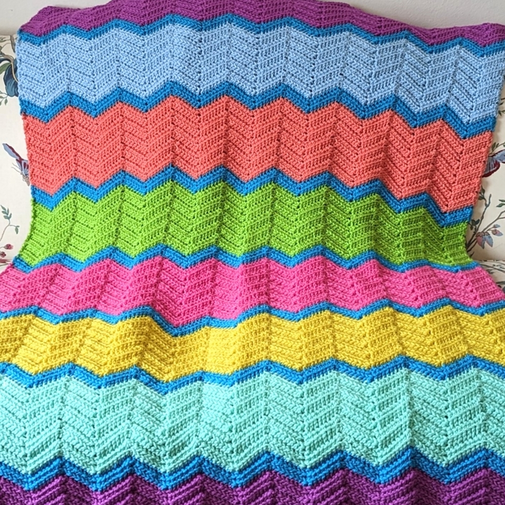 90s Retro Handmade Crochet Afghan